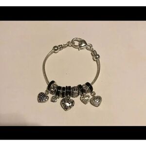 Black & Crystal Hearts Eurobead Bracelet